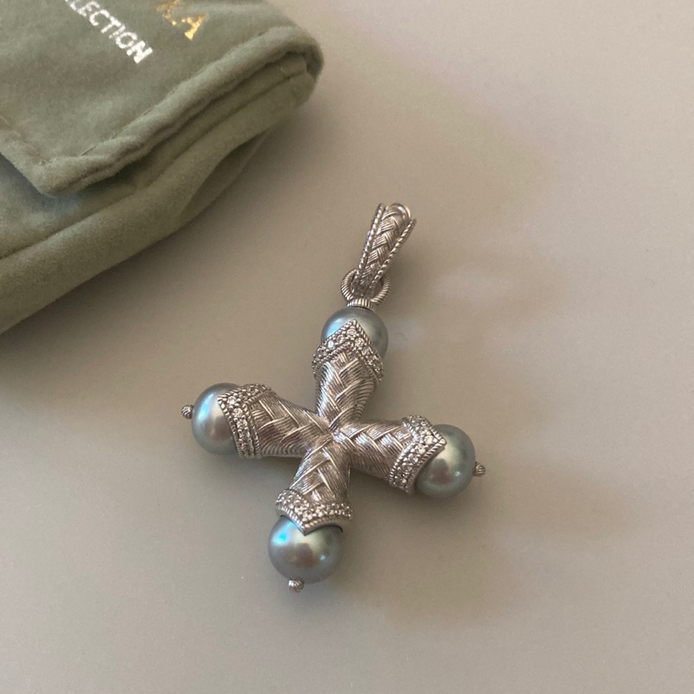 Judith Ripka Sterling Braided Berge & Cultured Cross enhancer